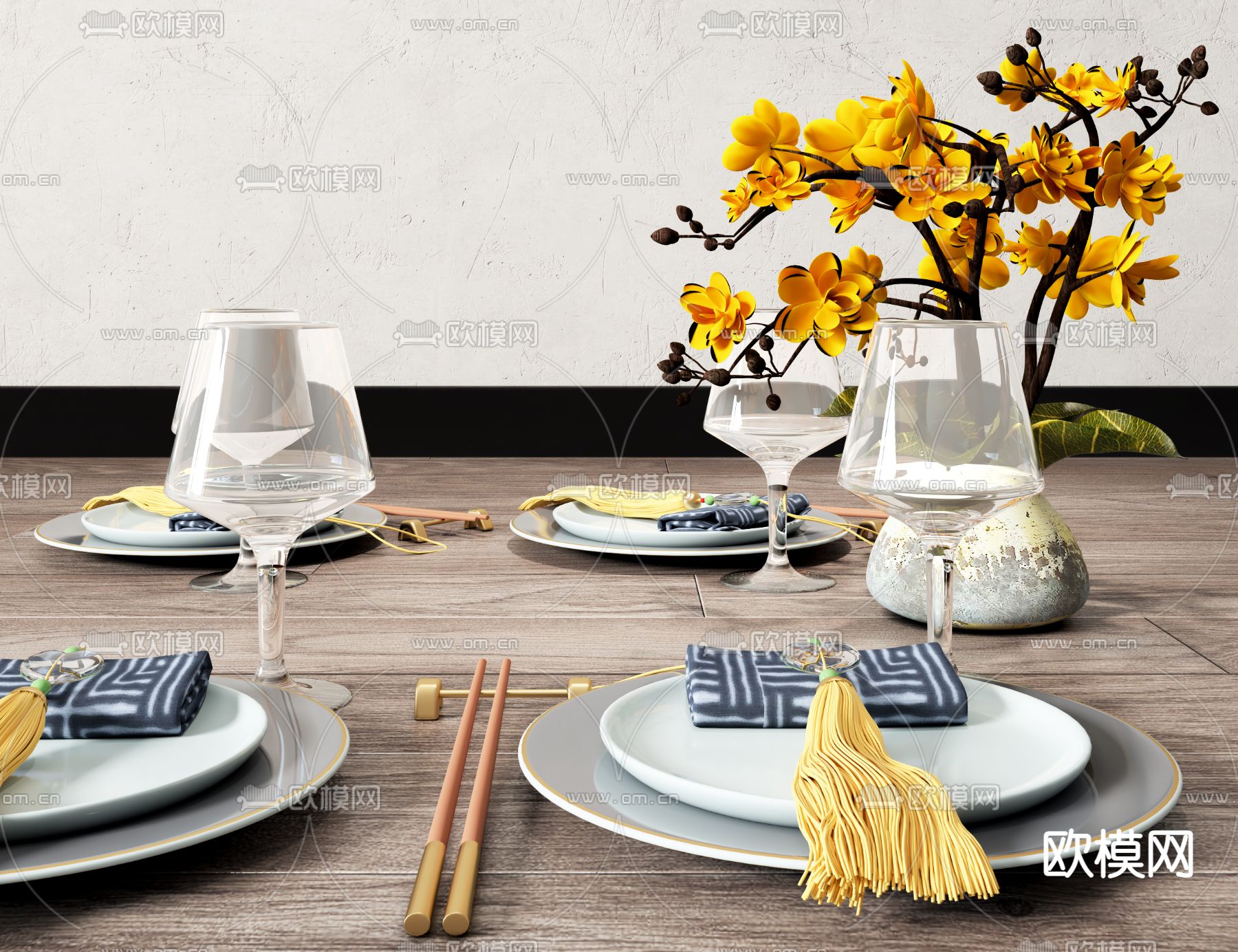 新中式餐具餐盘3d模型下载