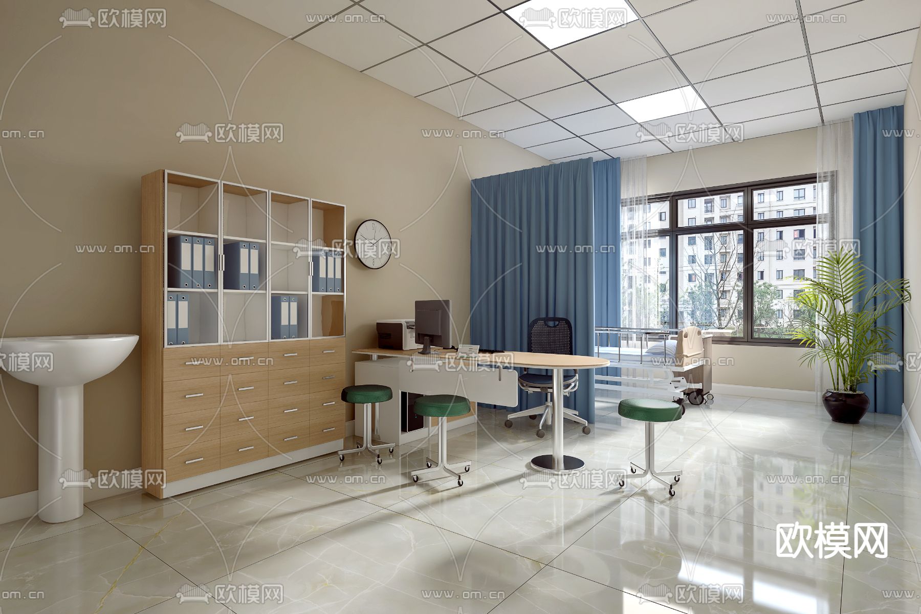 现代医院病房3d模型下载（渲染图2）