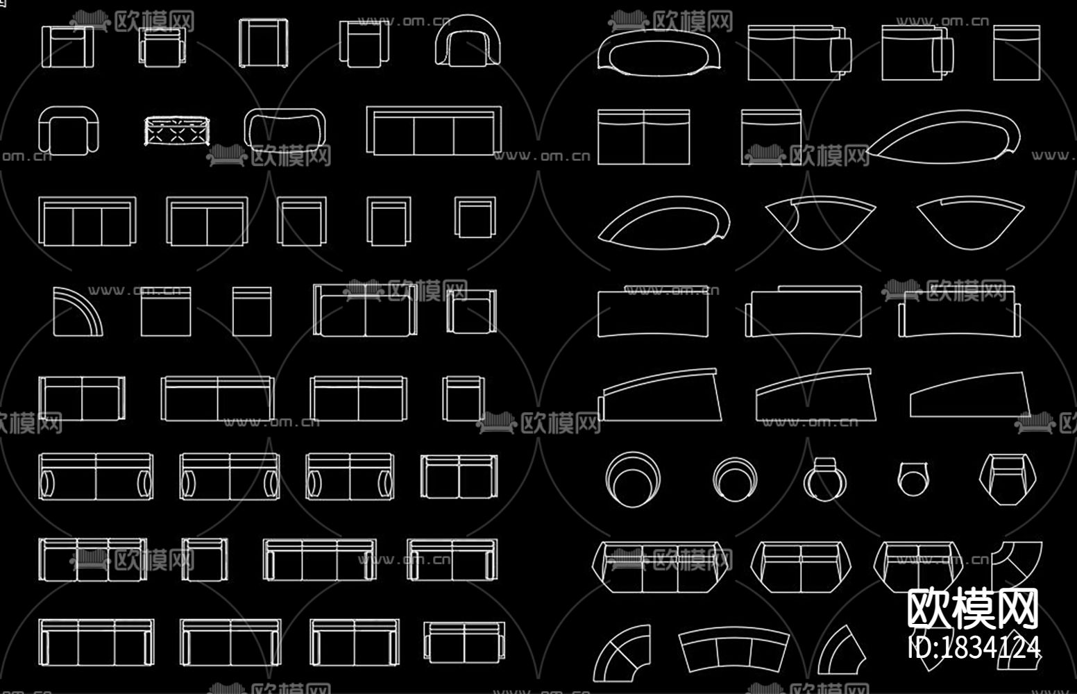沙发平面图块cad图库下载（渲染图4）