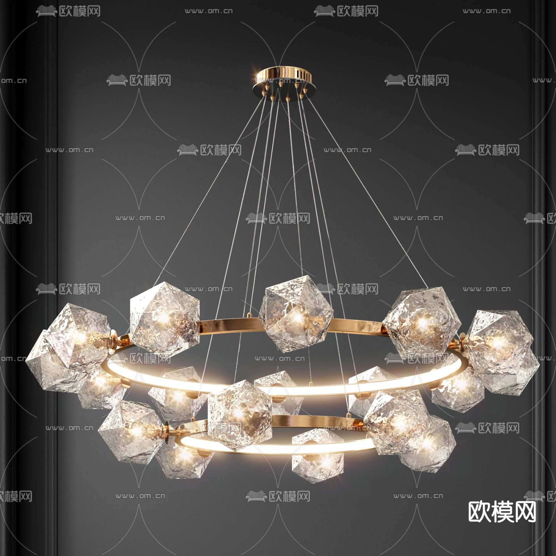 现代轻奢水晶吊灯3d模型下载（渲染图3）