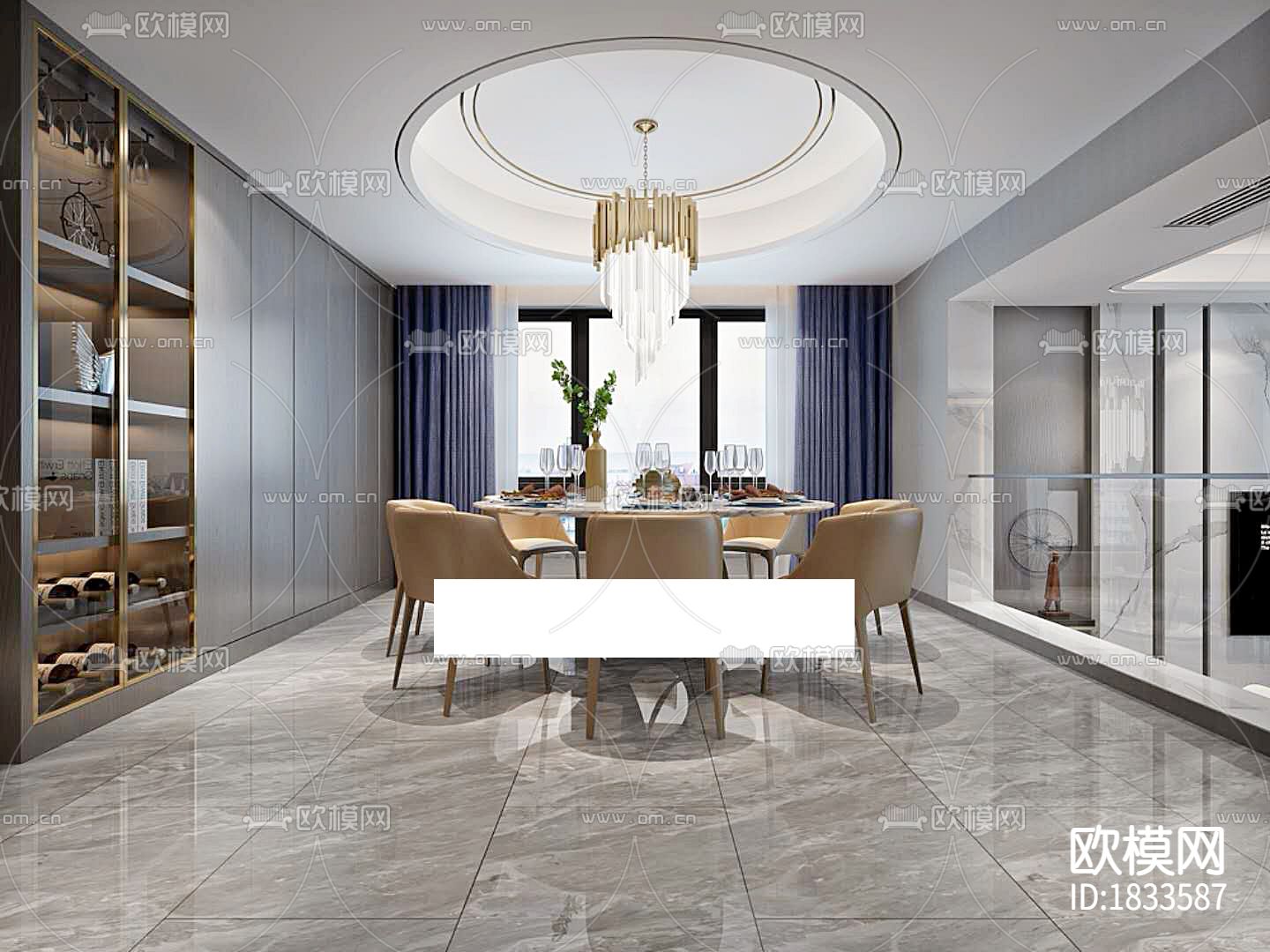 cad施工图周府别墅室内装饰cad施工图下载（渲染图1）