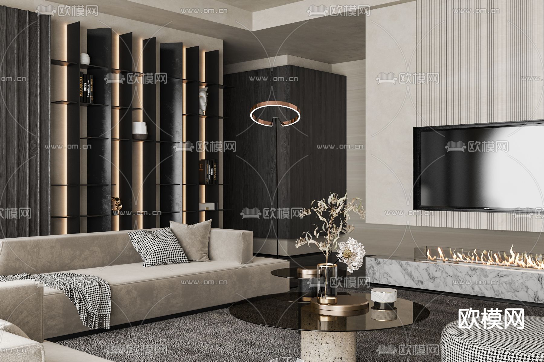 现代布艺沙发组合3d模型下载（渲染图2）