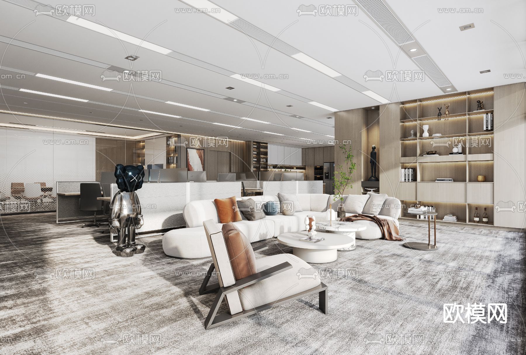 现代办公休息区3d模型下载