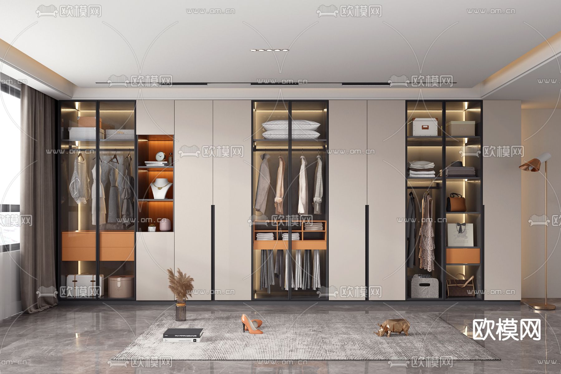 现代双开玻璃门衣柜3d模型下载