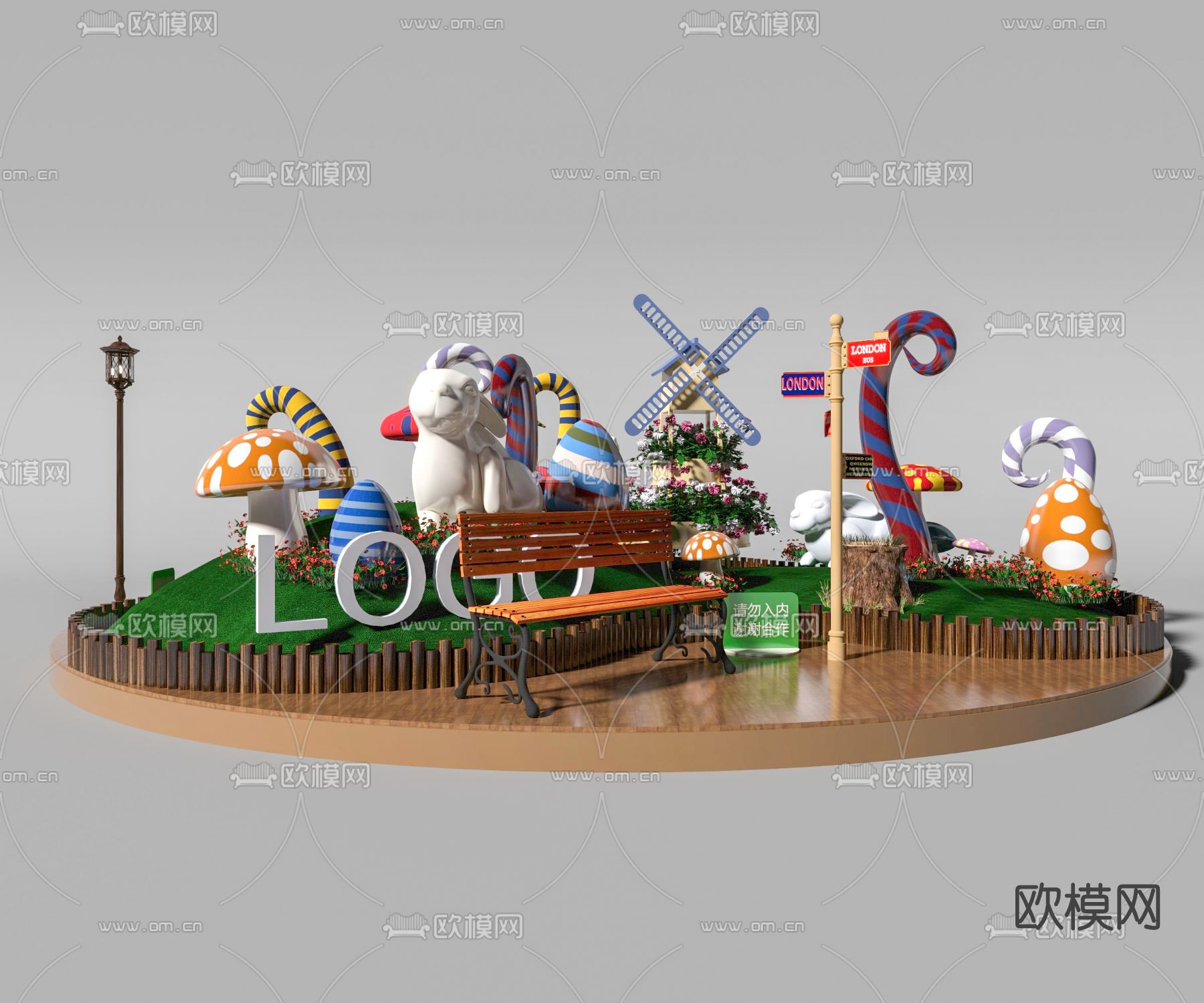 北欧圣诞主题商场美陈su模型下载（渲染图1）