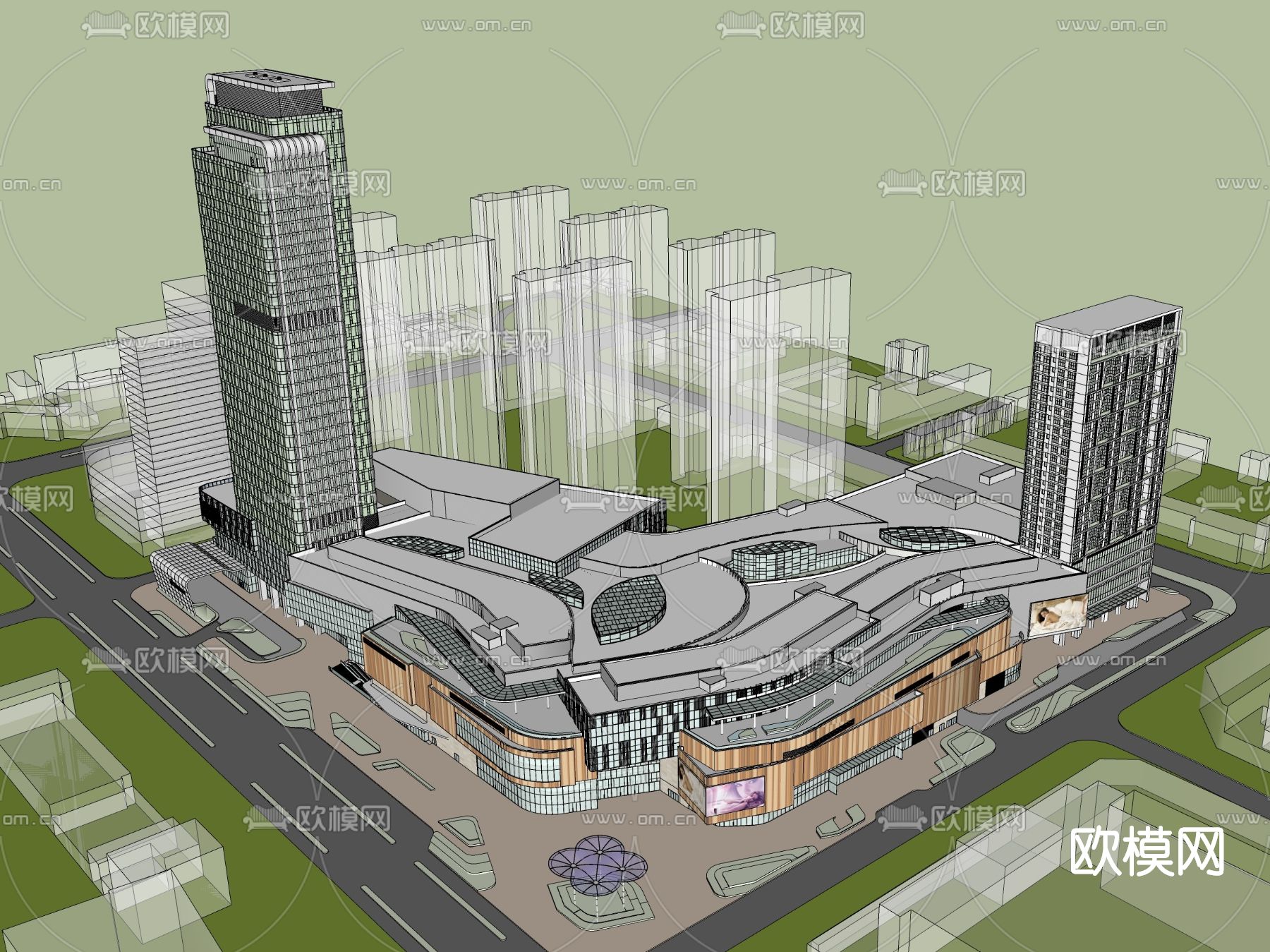 现代商业综合楼鸟瞰su模型下载（渲染图5）