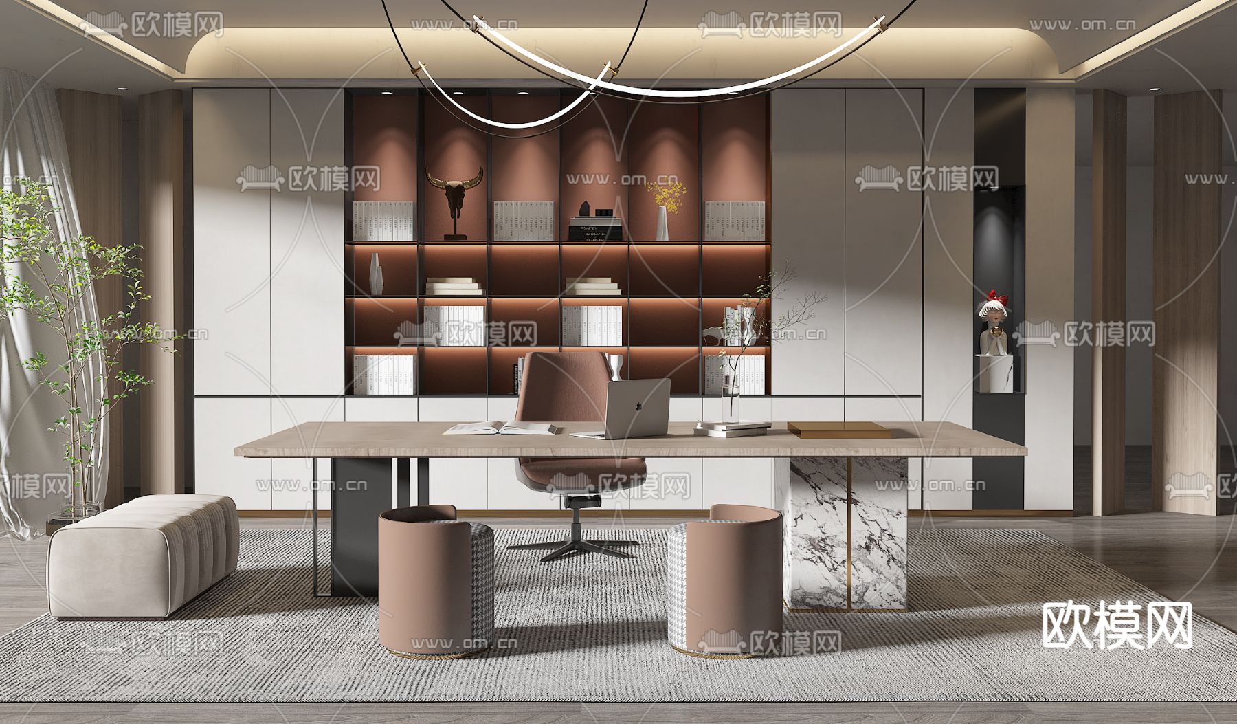 现代书房3d模型下载（渲染图2）