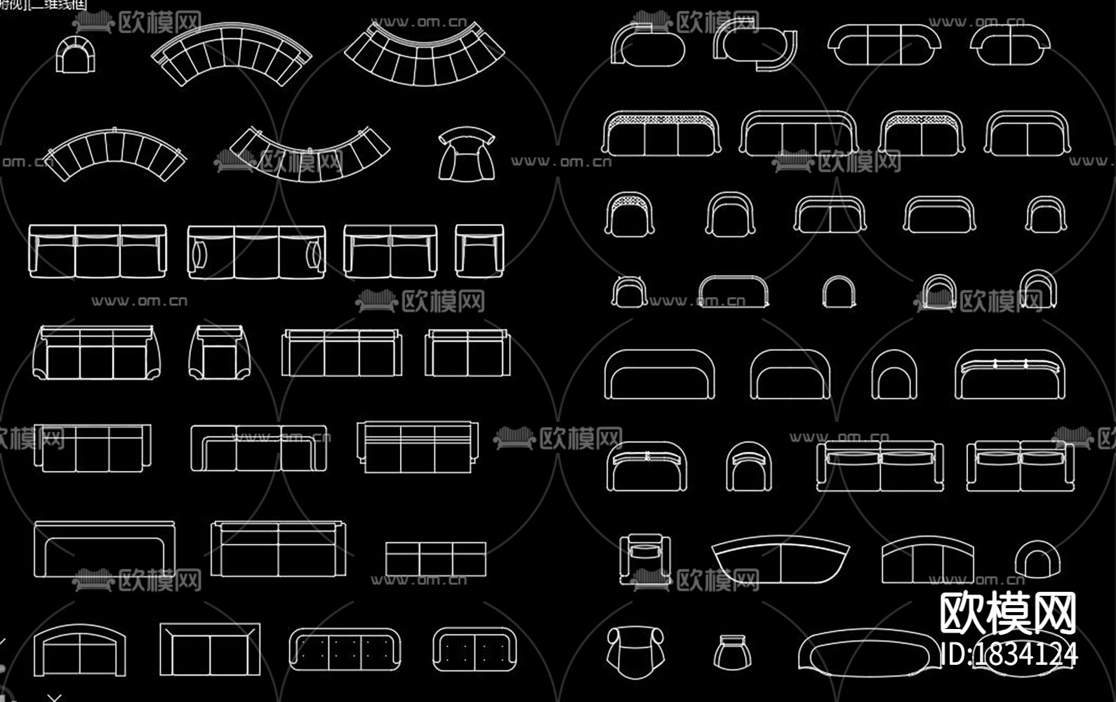 沙发平面图块cad图库下载（渲染图1）