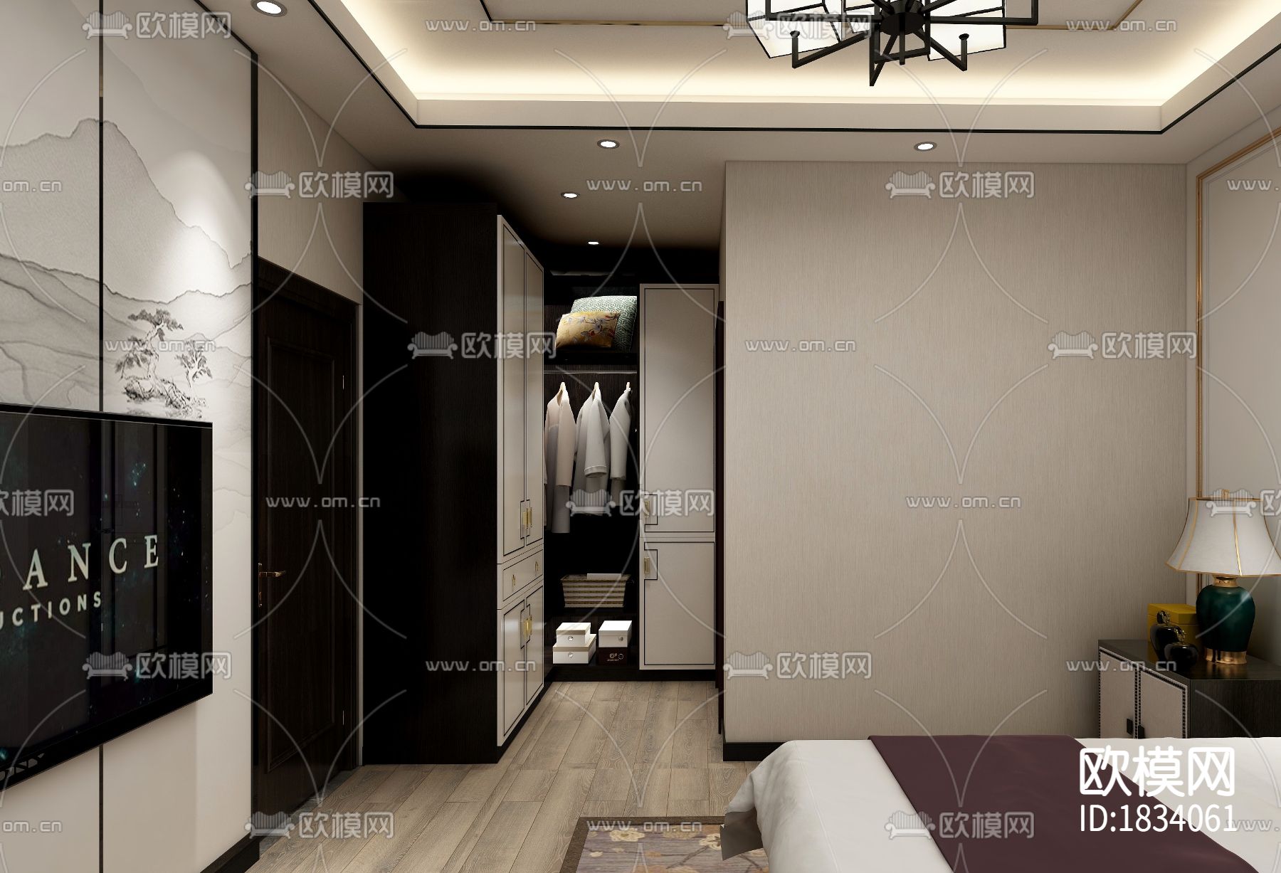 新中式家装cad施工图下载（渲染图10）