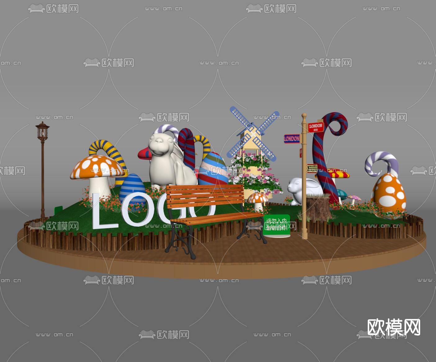 北欧圣诞主题商场美陈su模型下载（渲染图3）