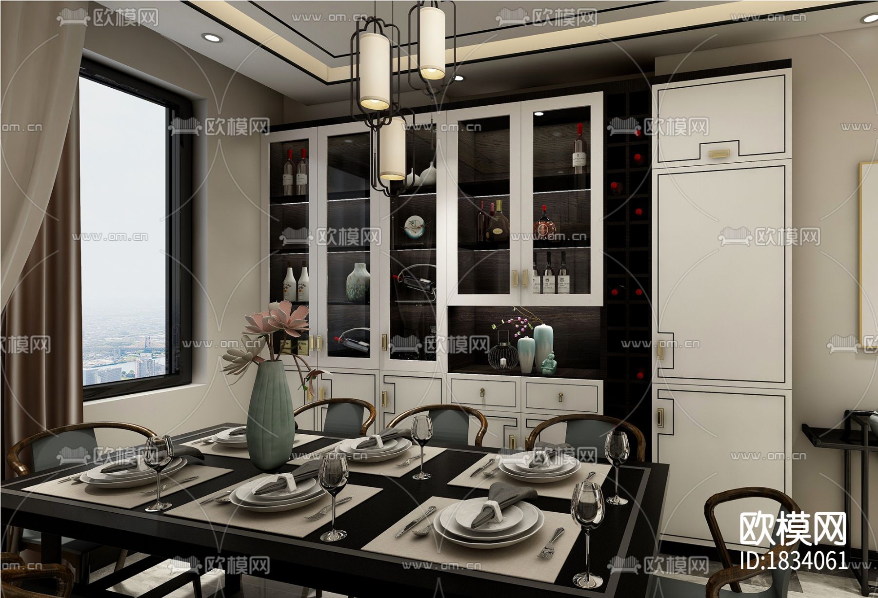 新中式家装cad施工图下载（渲染图7）