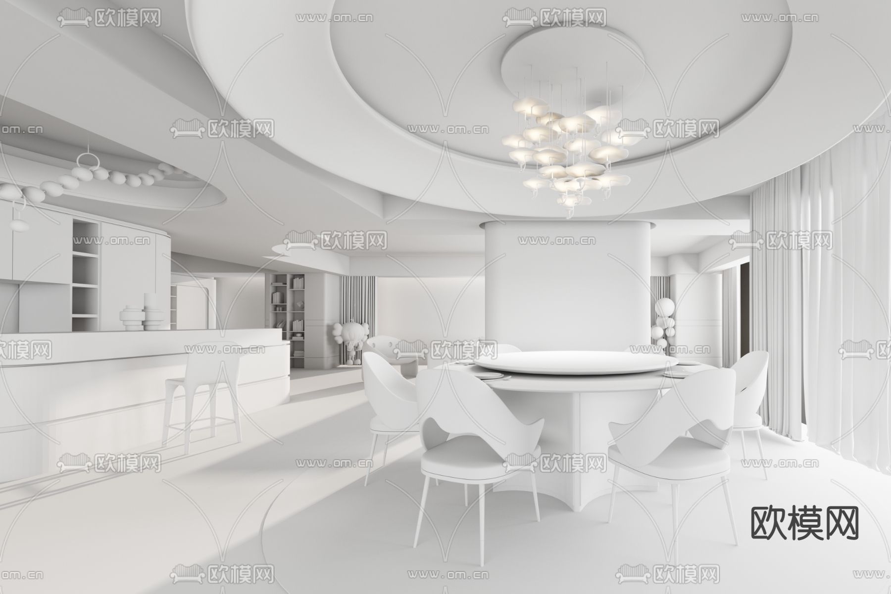 邱德光设计 绿城卓越.傲旋城样板房3d模型下载（渲染图2）