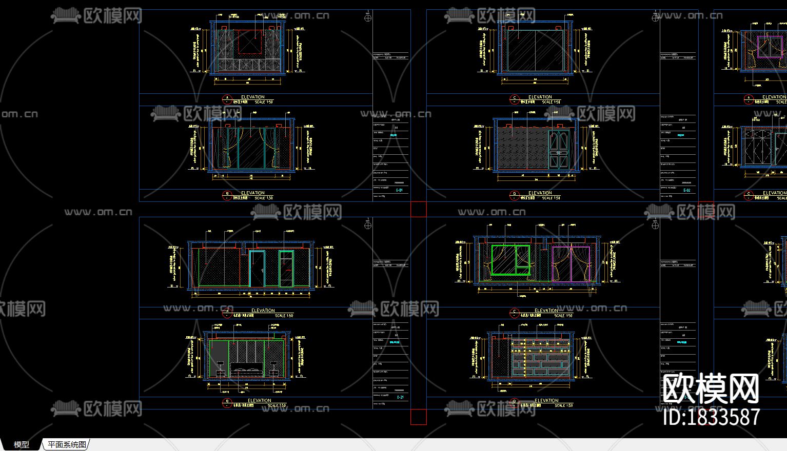 cad施工图周府别墅室内装饰cad施工图下载（渲染图6）