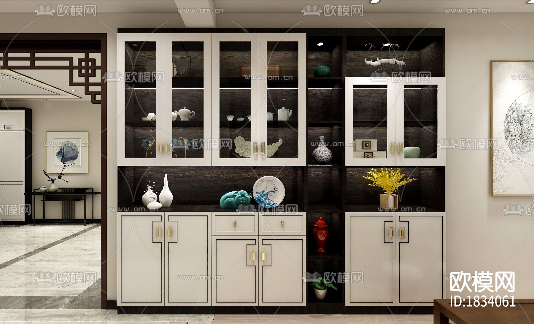 新中式家装cad施工图下载（渲染图9）