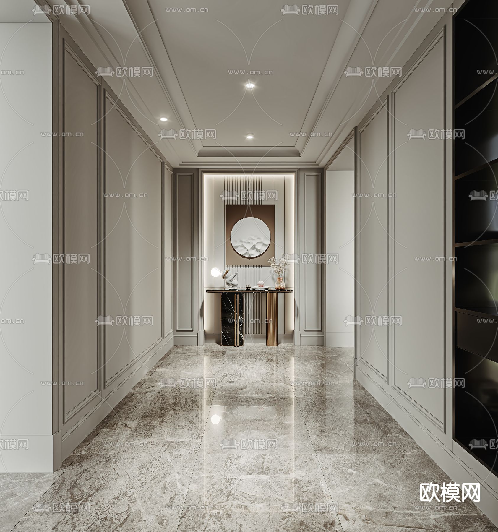 简欧客厅玄关过道3d模型