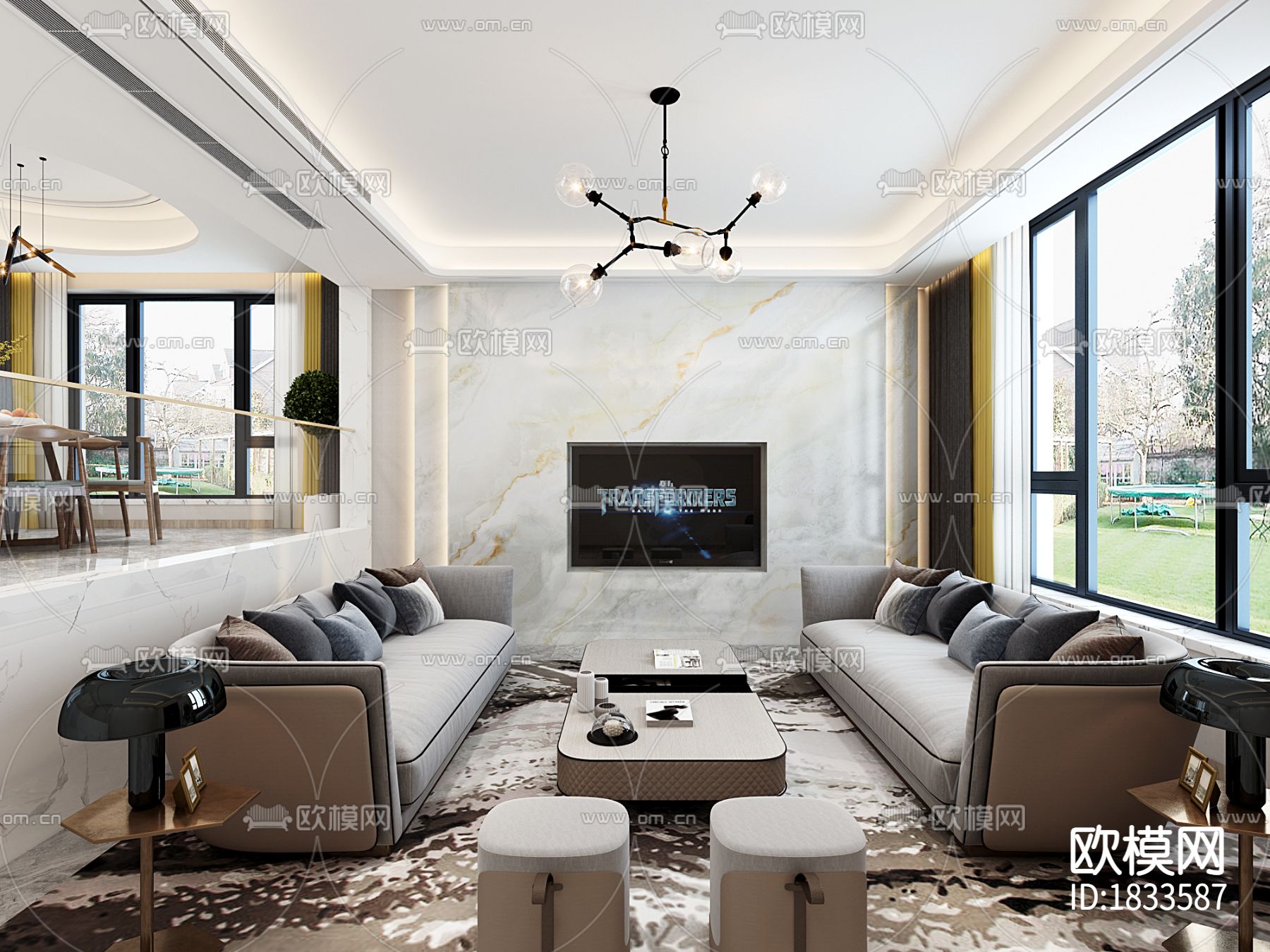 cad施工图周府别墅室内装饰cad施工图下载（渲染图2）