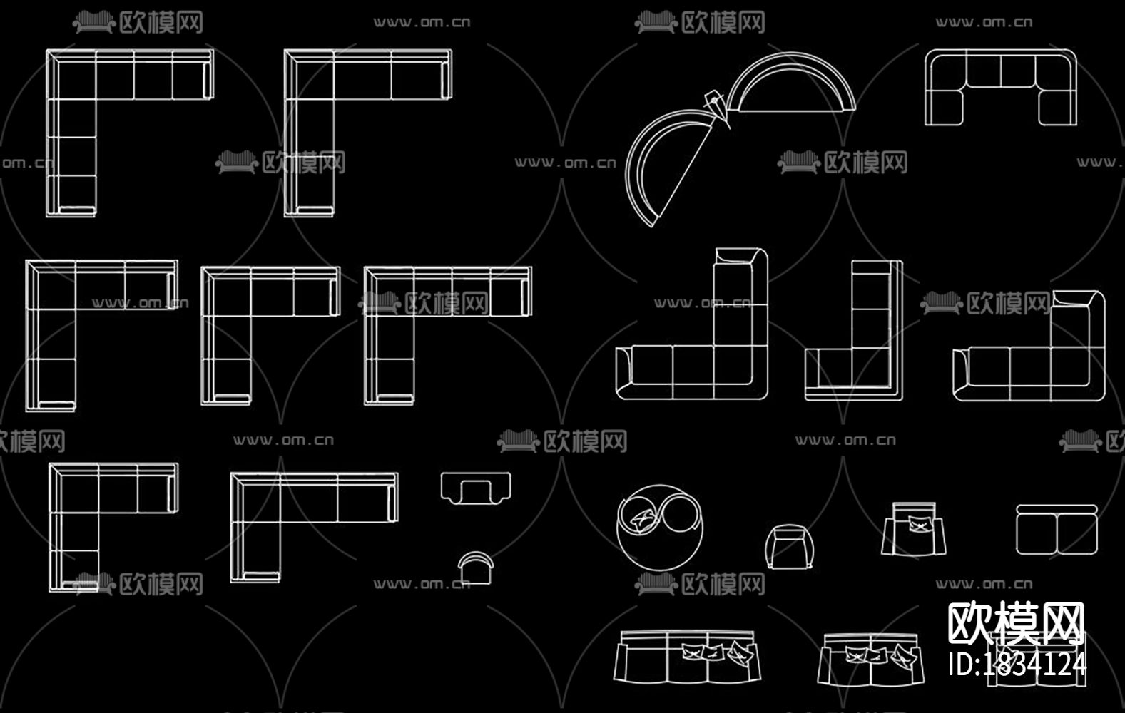 沙发平面图块cad图库下载（渲染图9）