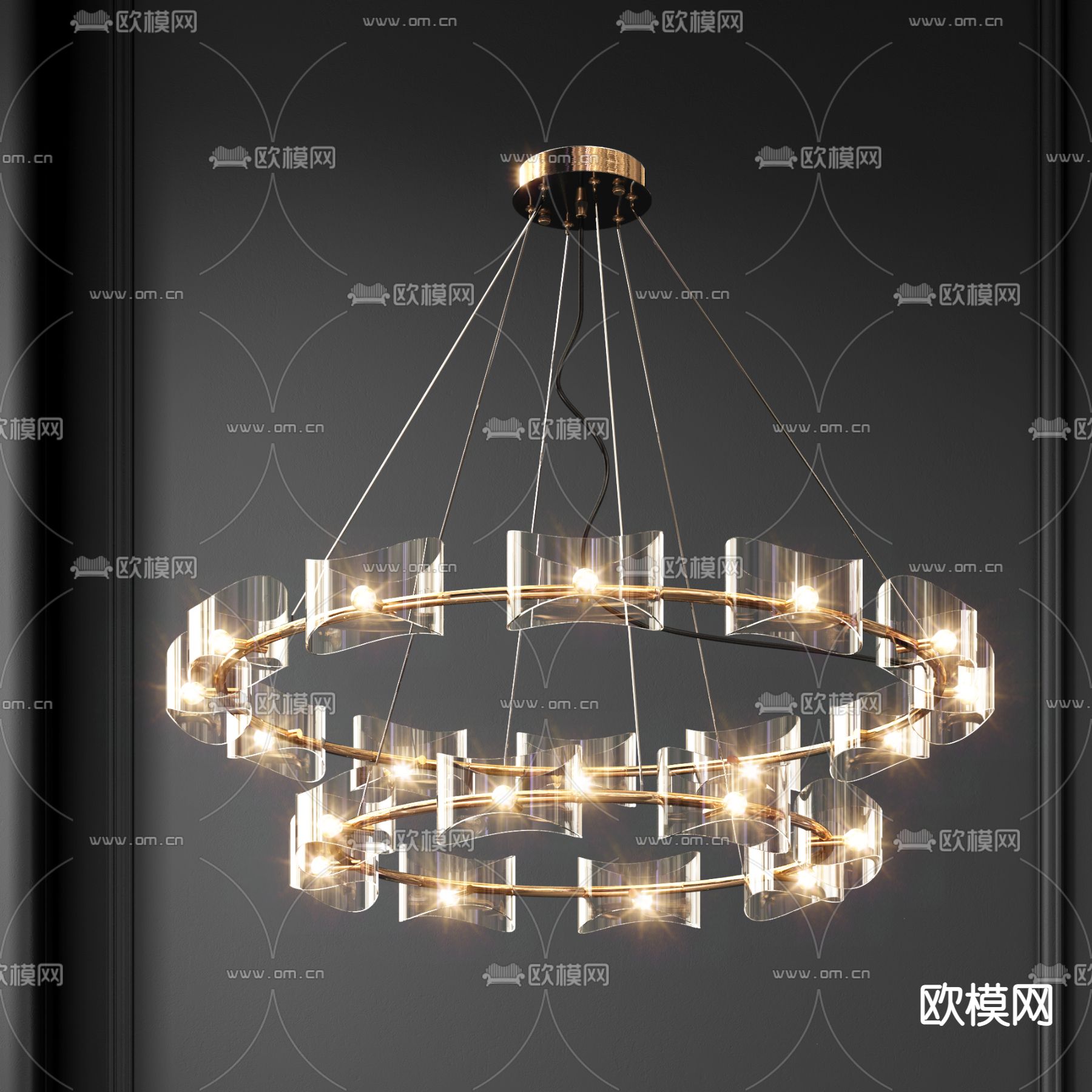 现代轻奢水晶吊灯3d模型下载（渲染图2）