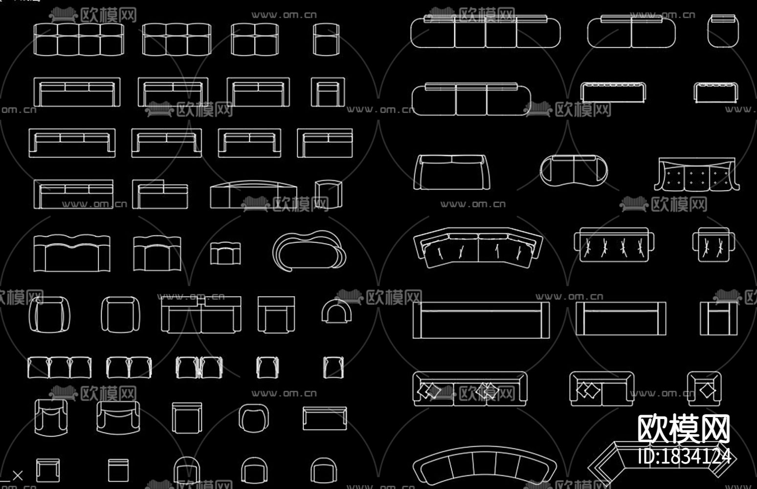 沙发平面图块cad图库下载（渲染图2）