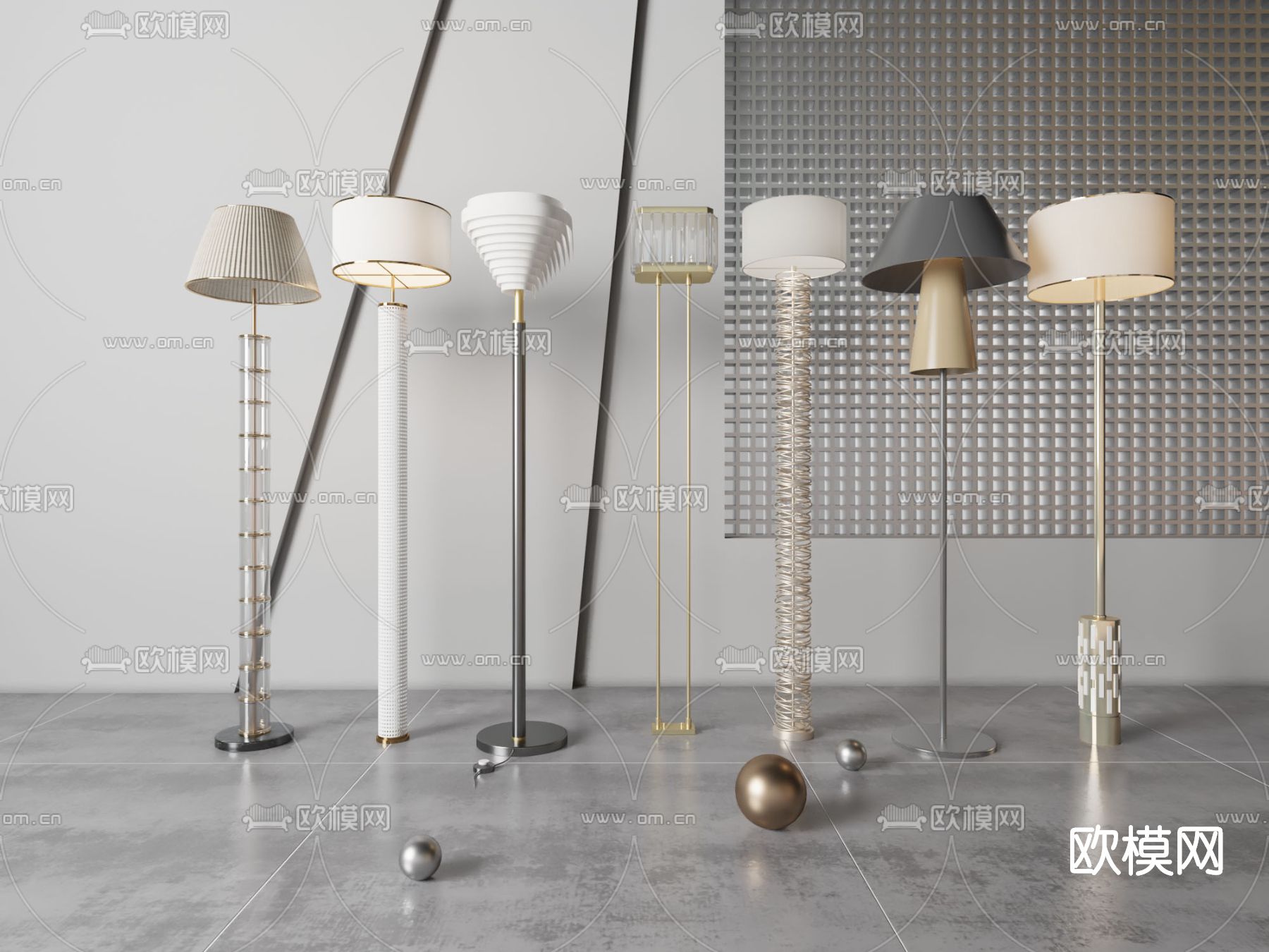 现代金属落地灯su模型下载（渲染图1）