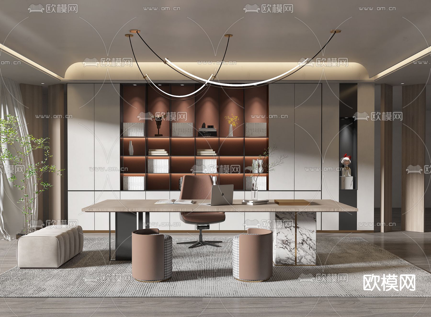现代书房3d模型下载（渲染图1）