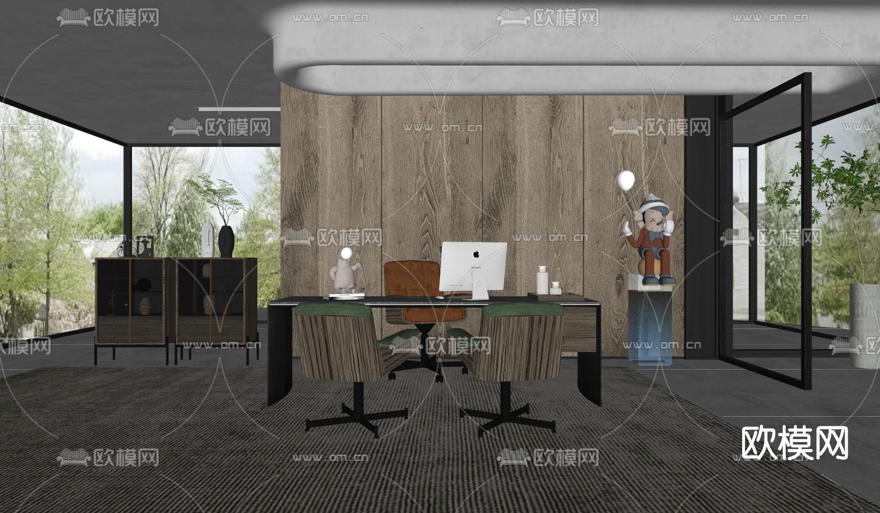 现代书桌椅su模型下载