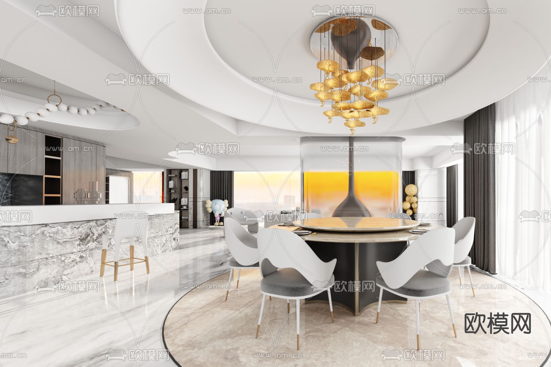 邱德光设计 绿城卓越.傲旋城样板房3d模型下载（渲染图1）