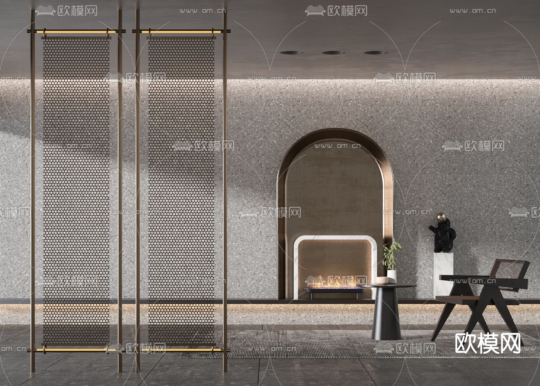 工业风金属屏风隔断su模型下载（渲染图1）