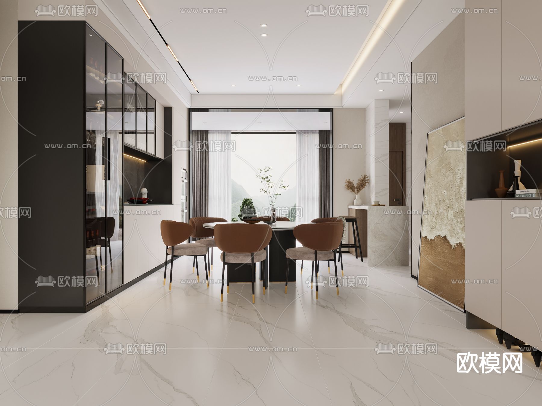 现代极简客餐厅3d模型