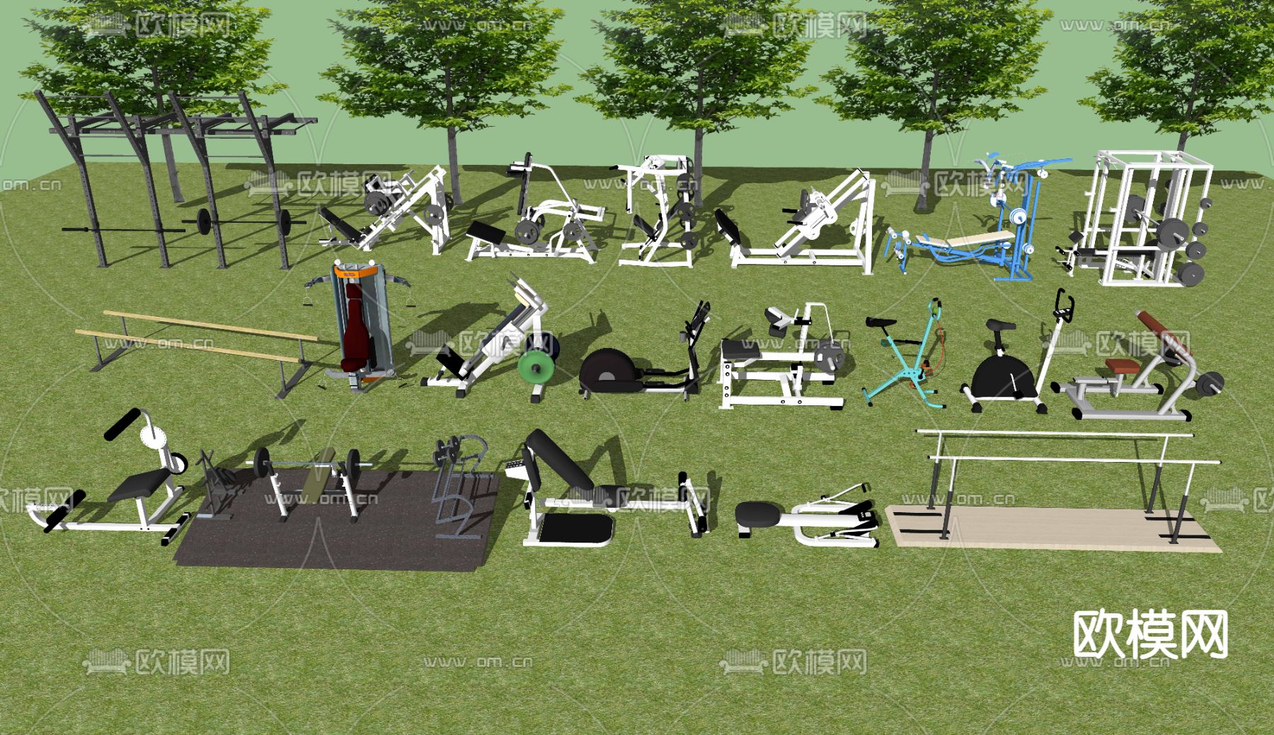 现代健身器材su模型下载