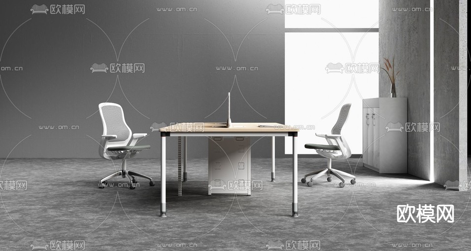 现代卡位办公桌3d模型下载(渲染图1)