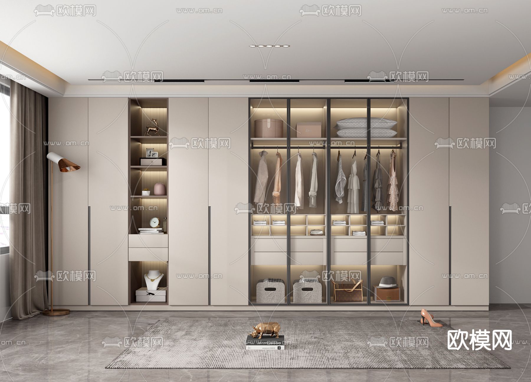 现代玻璃双开门衣柜3d模型下载