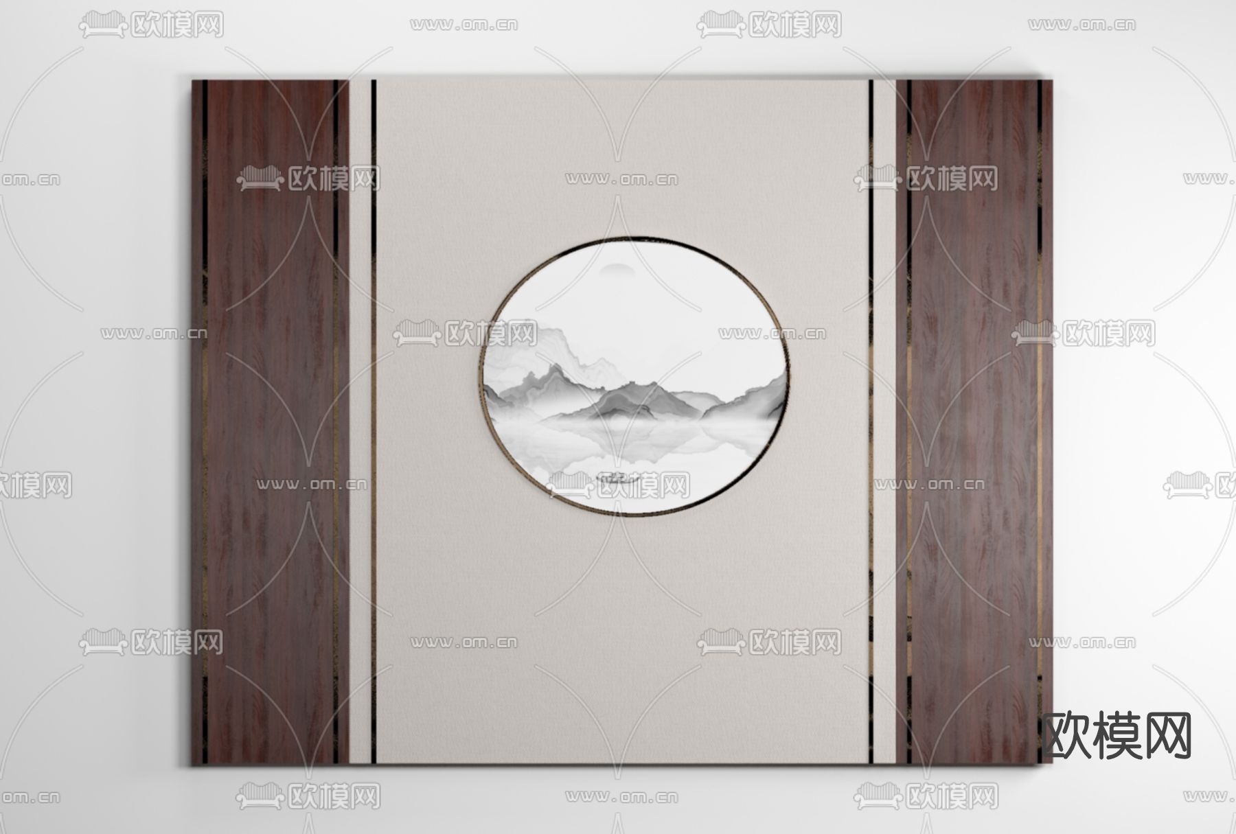 新中式背景墙免费3d模型下载