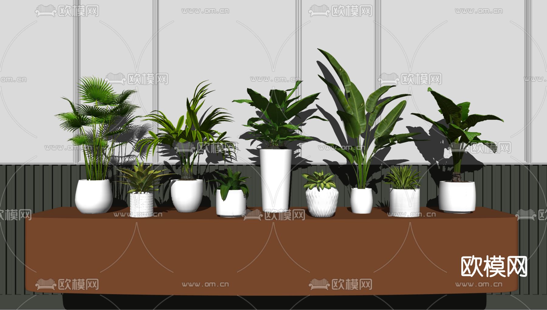 现代植物盆栽su模型下载