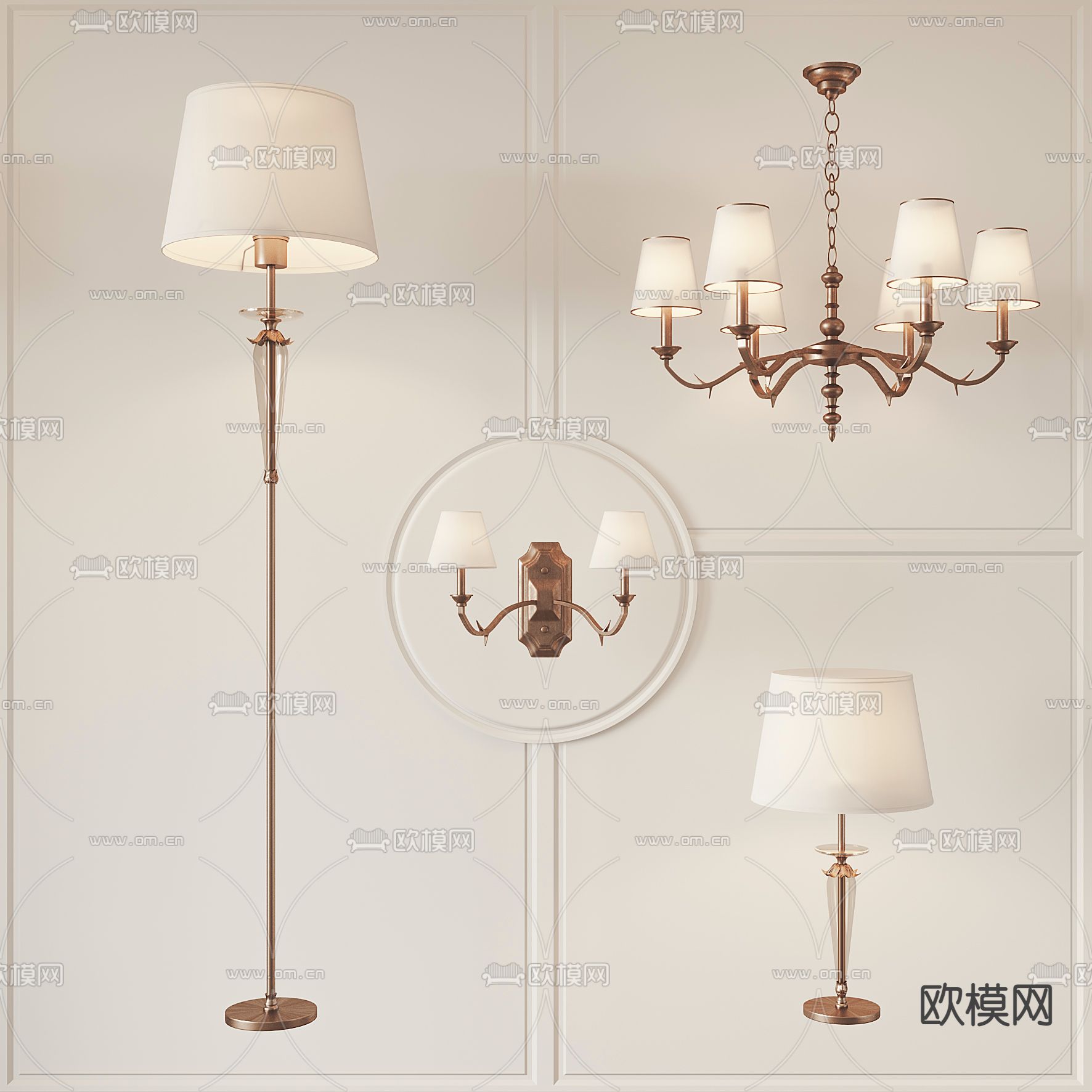 欧式轻奢吊灯壁灯落地灯3d模型下载