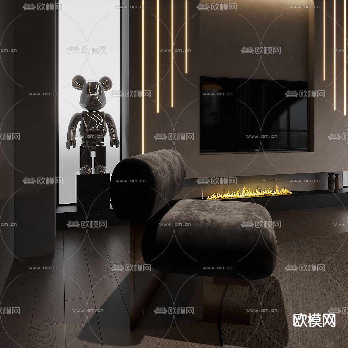 暗黑风客厅3d模型