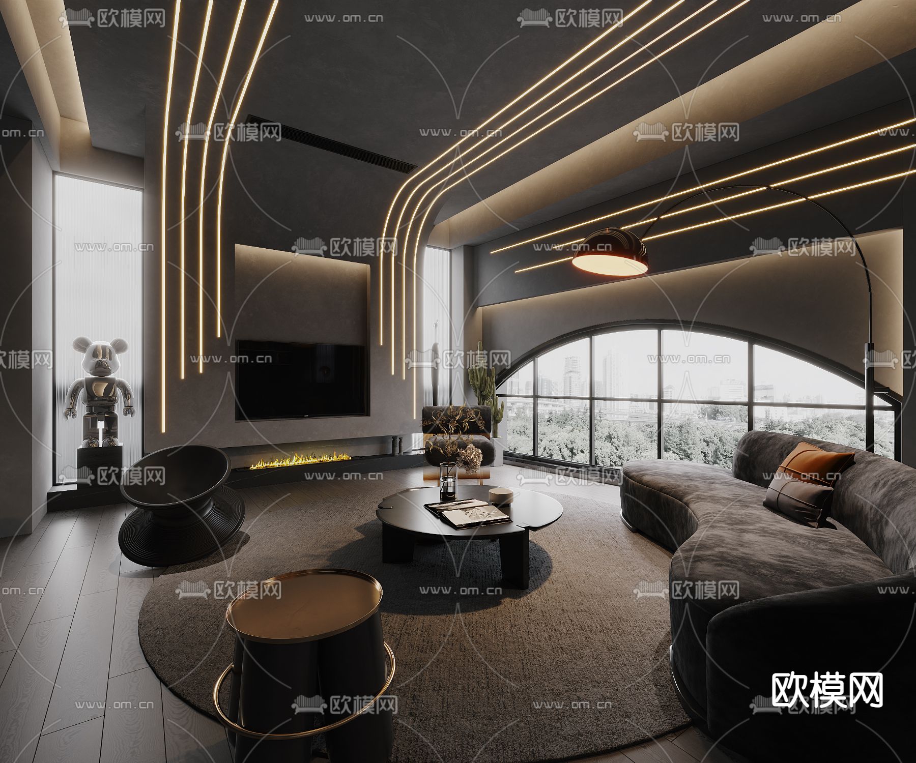 暗黑风客厅3d模型