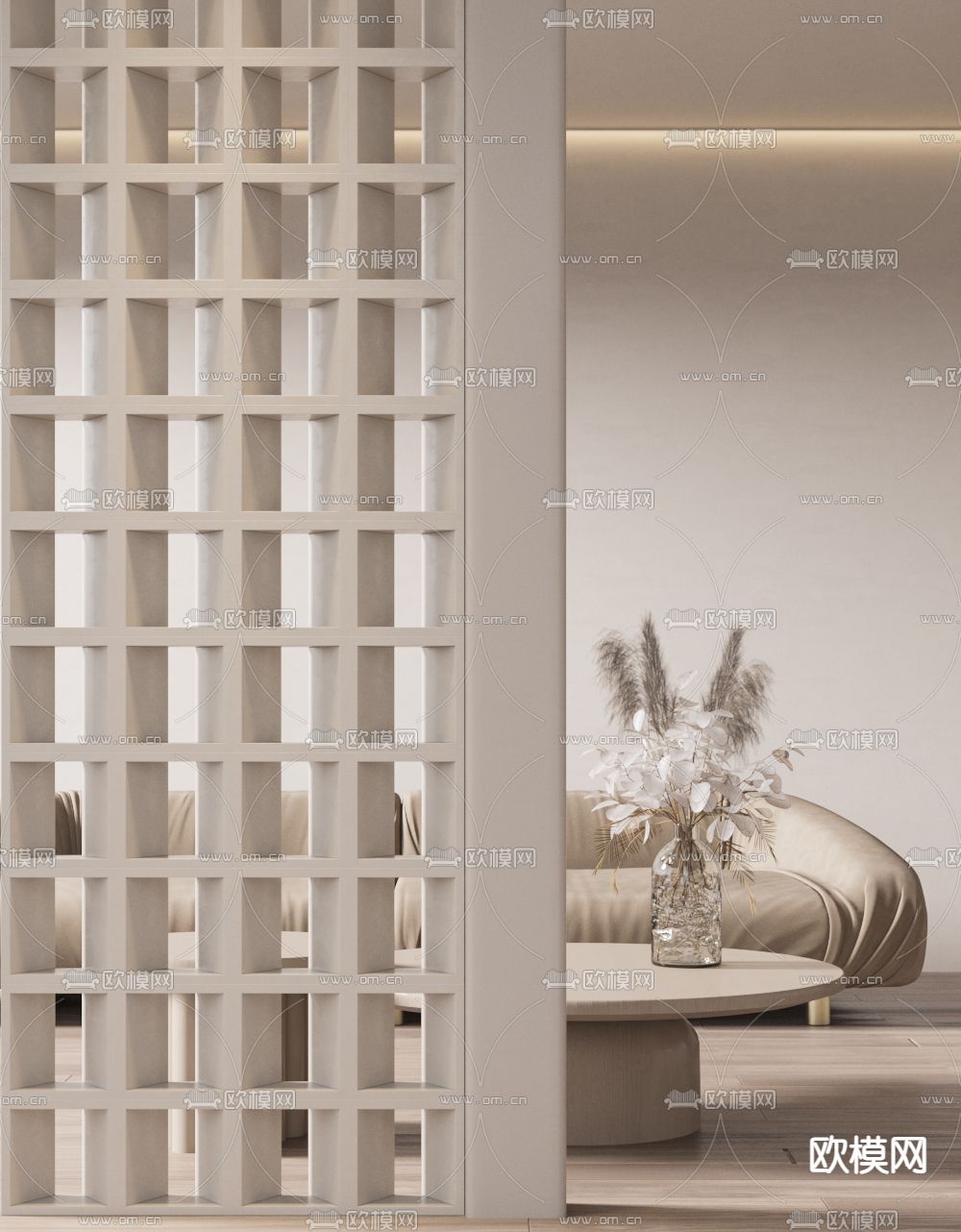 侘寂风镂空屏风3d模型下载（渲染图3）