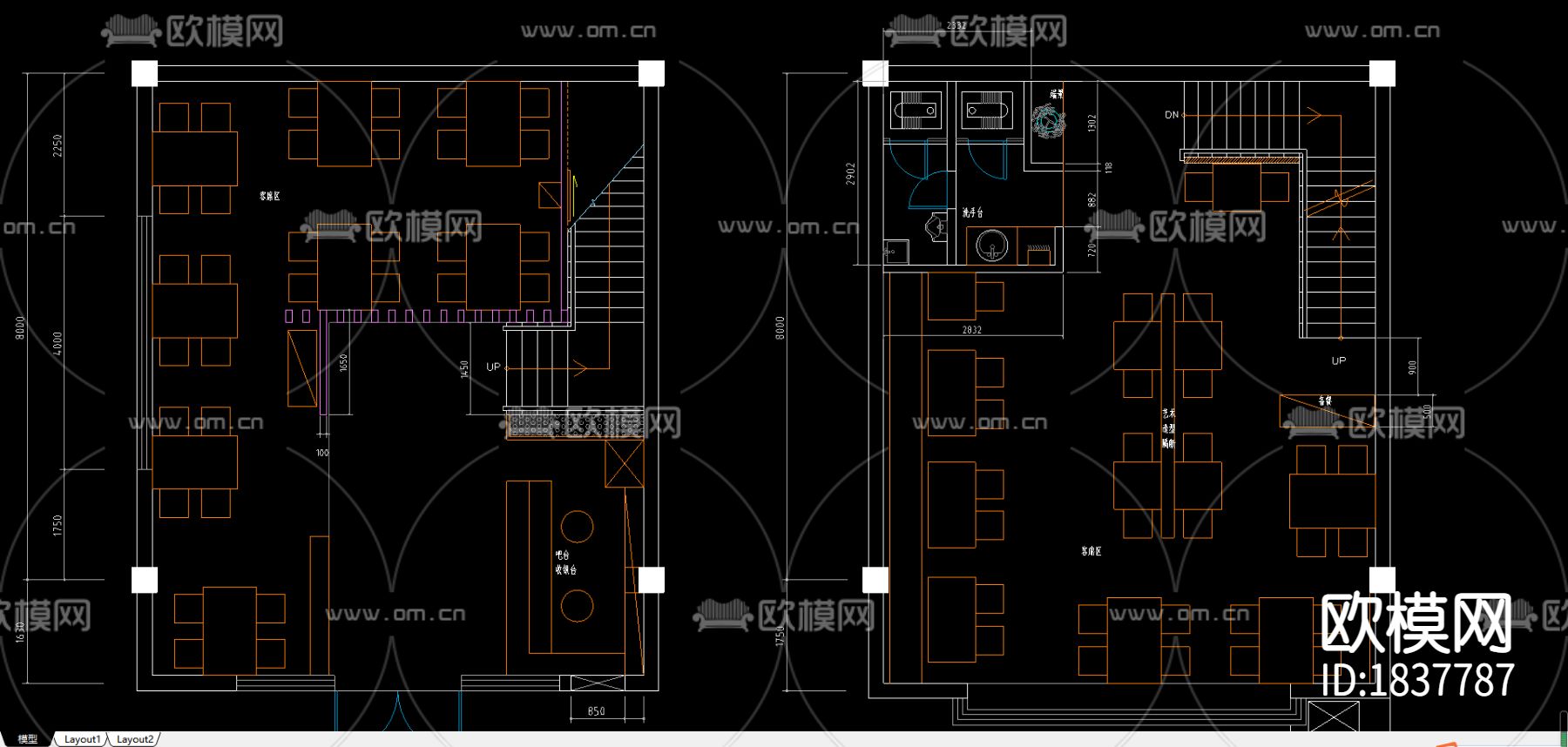 火锅店cad施工图下载（渲染图3）