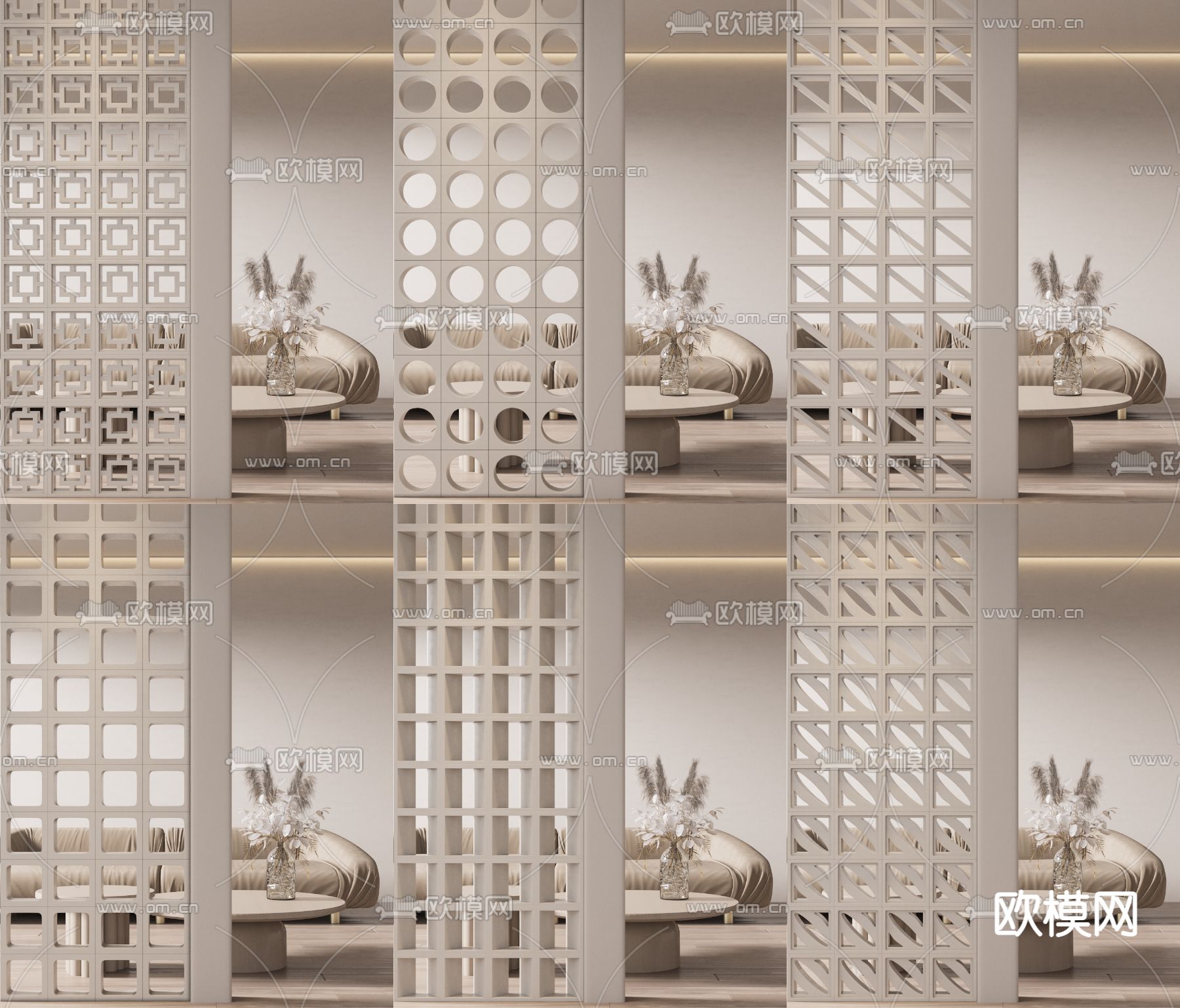 侘寂风镂空屏风3d模型下载（渲染图1）