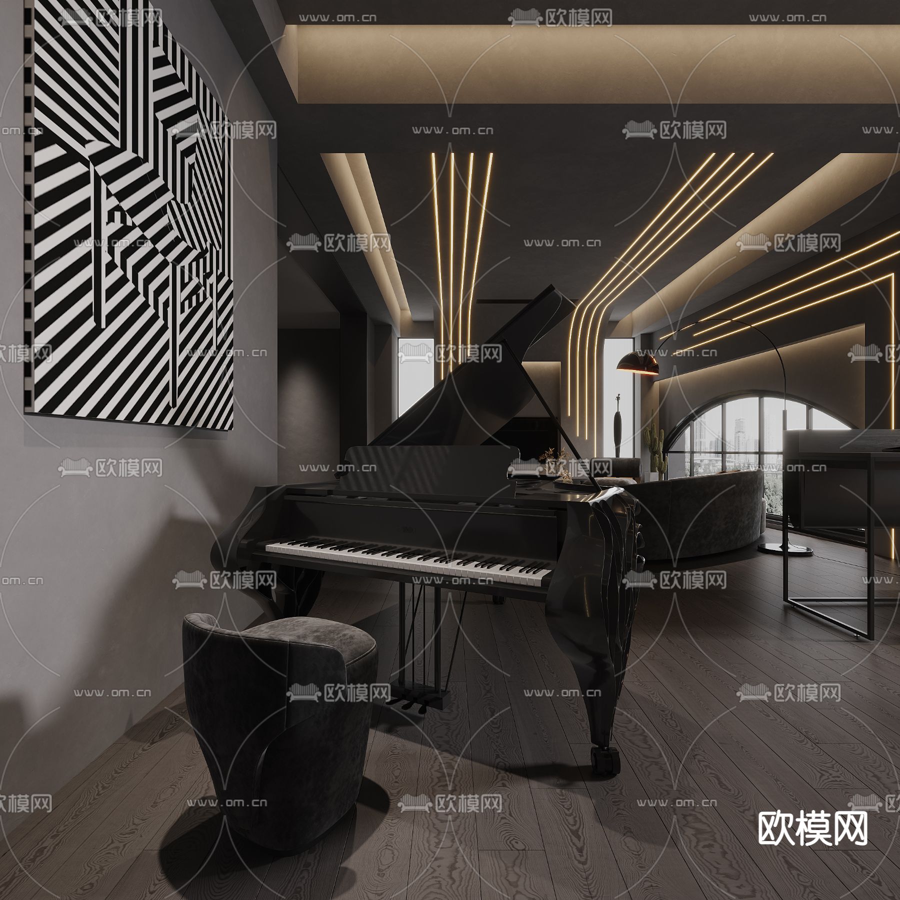 暗黑风客厅3d模型