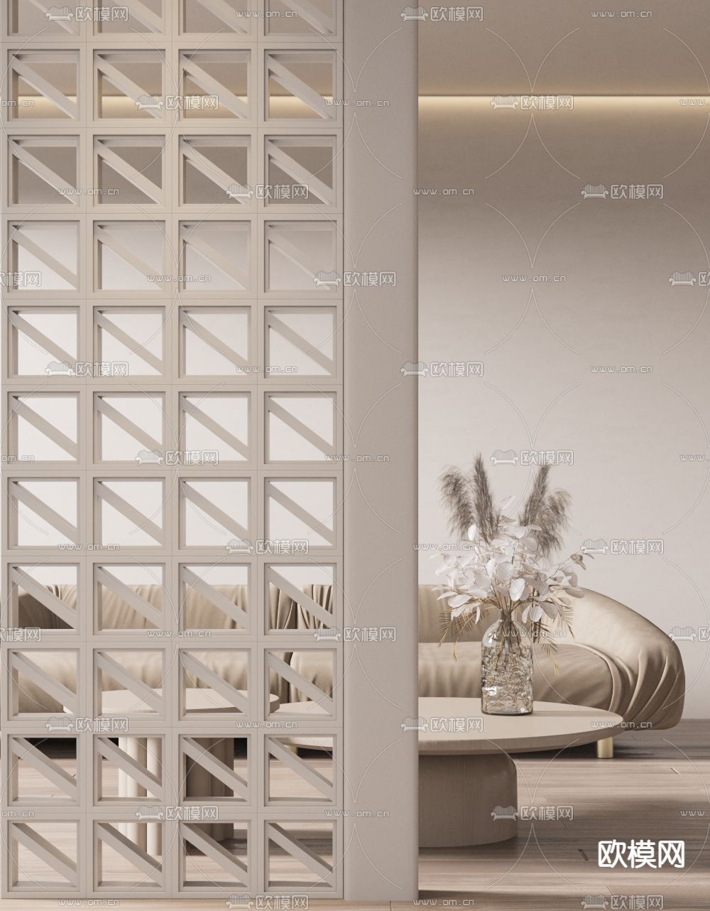 侘寂风镂空屏风3d模型下载（渲染图4）