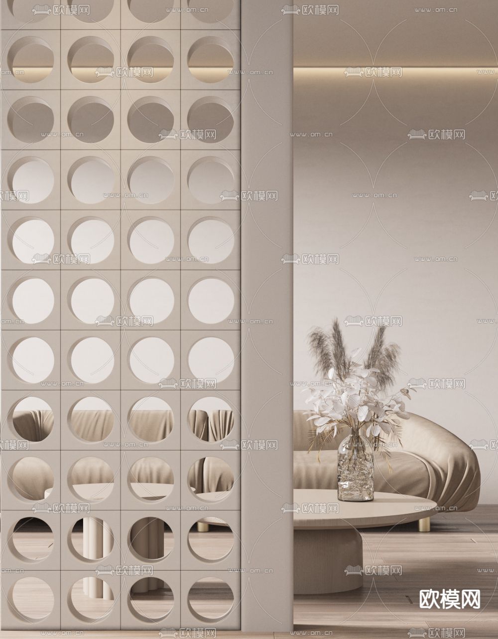 侘寂风镂空屏风3d模型下载（渲染图2）