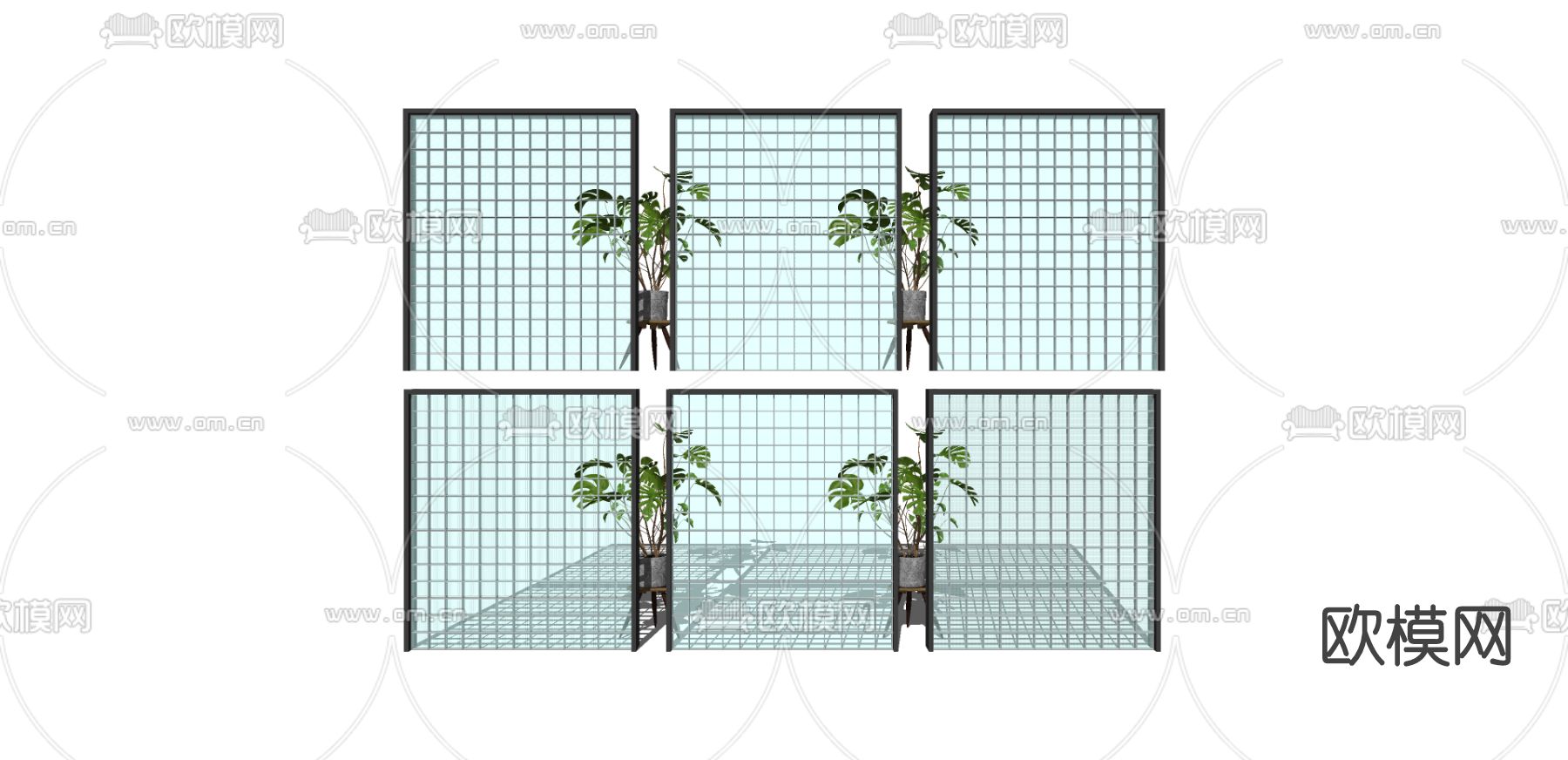 现代玻璃屏风隔断su模型下载