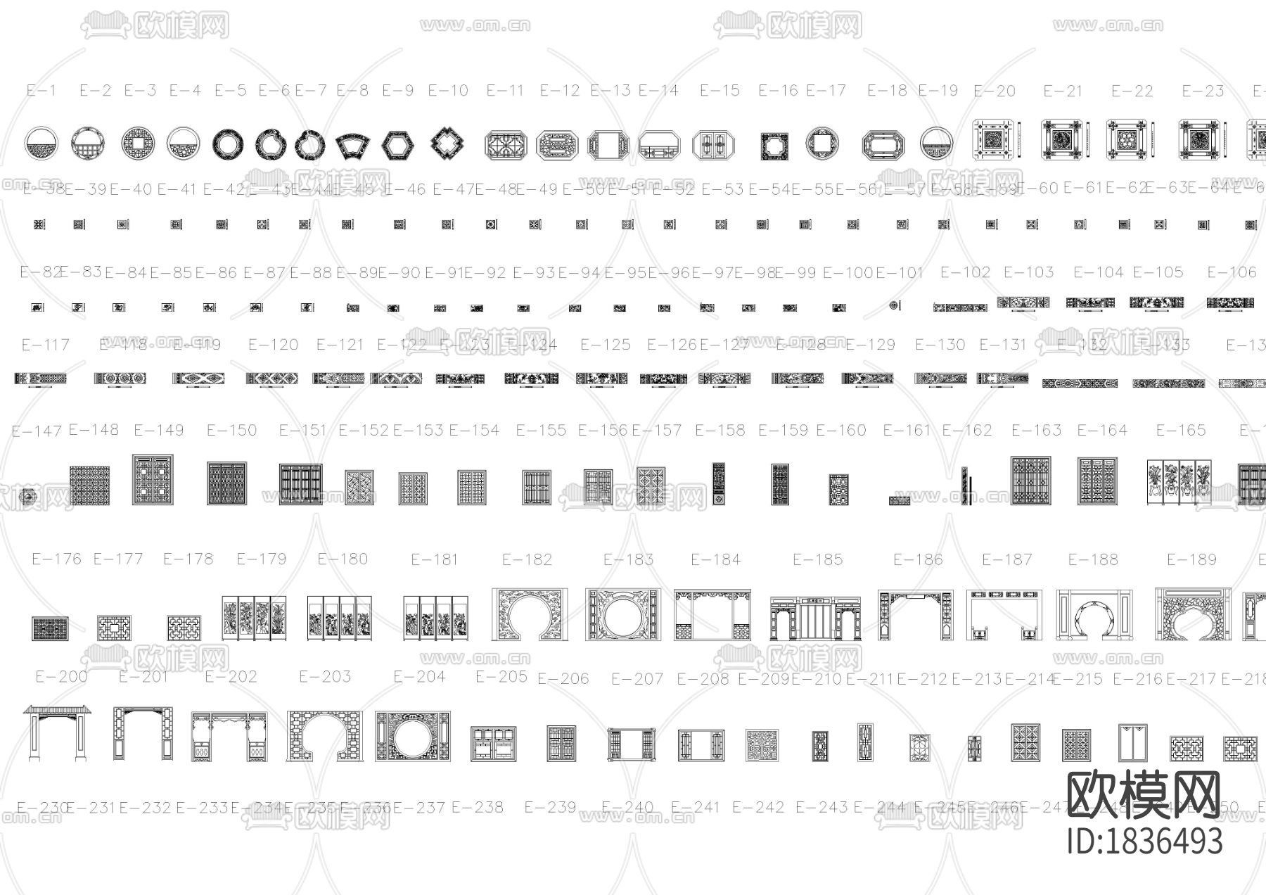 中式屏风隔断cad图库下载（渲染图2）