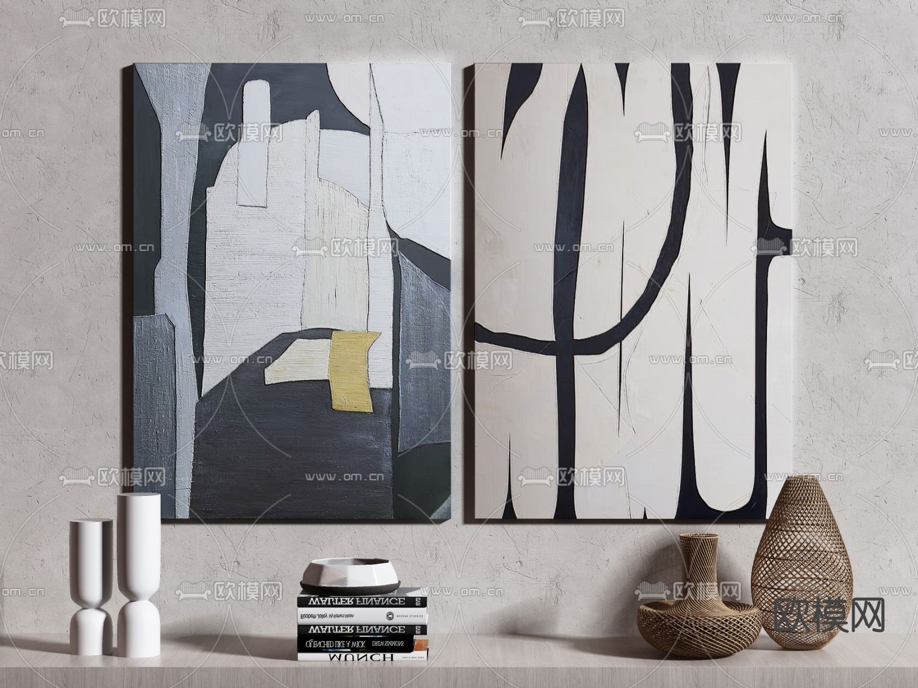 侘寂抽象画装饰画su模型下载（渲染图1）
