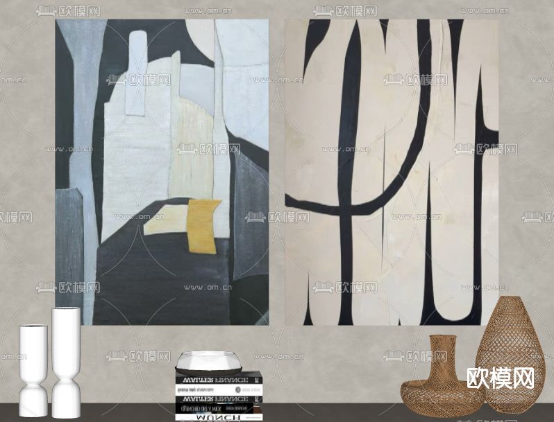 侘寂抽象画装饰画su模型下载（渲染图2）