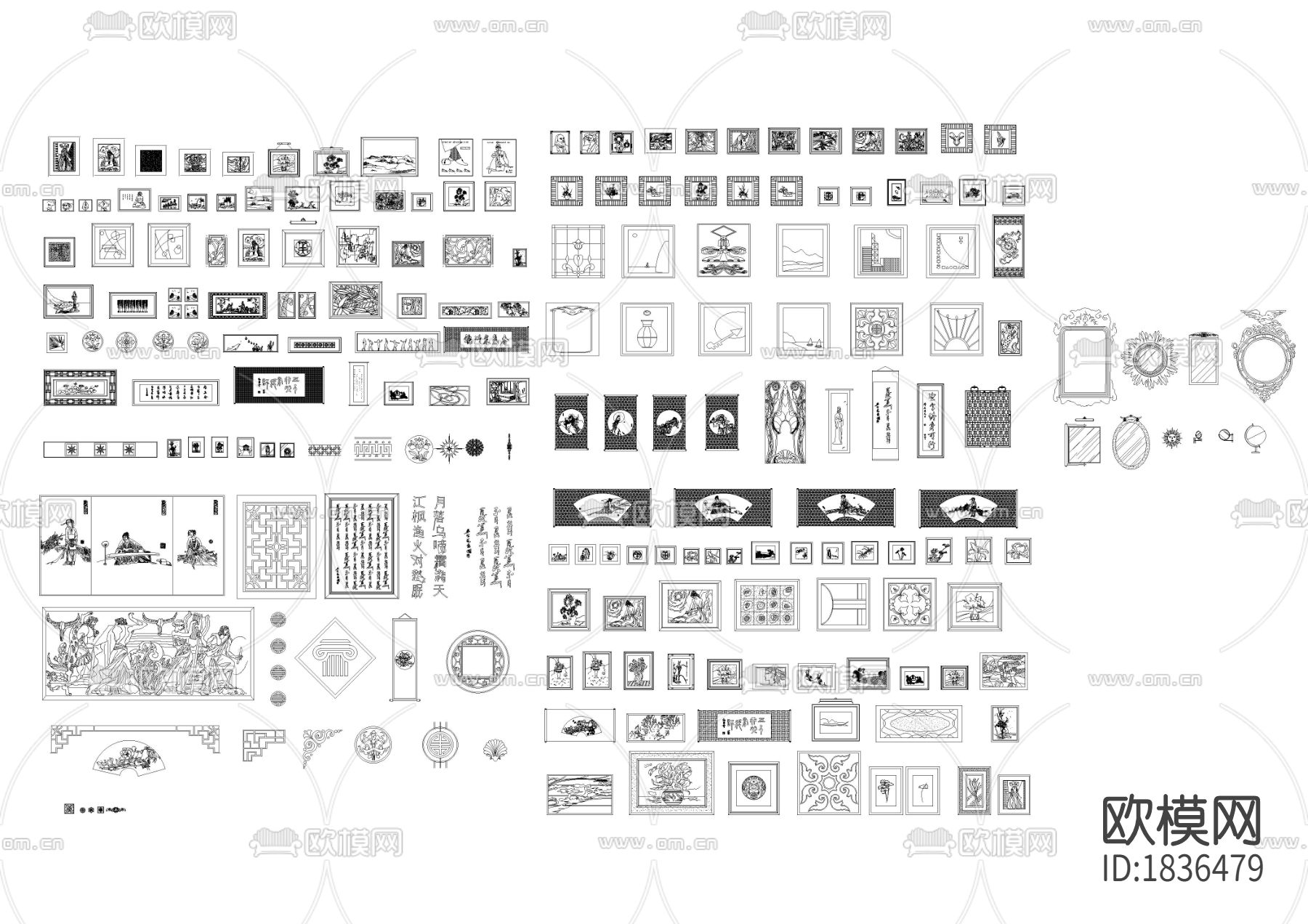 立面装饰画cad图库下载（渲染图1）