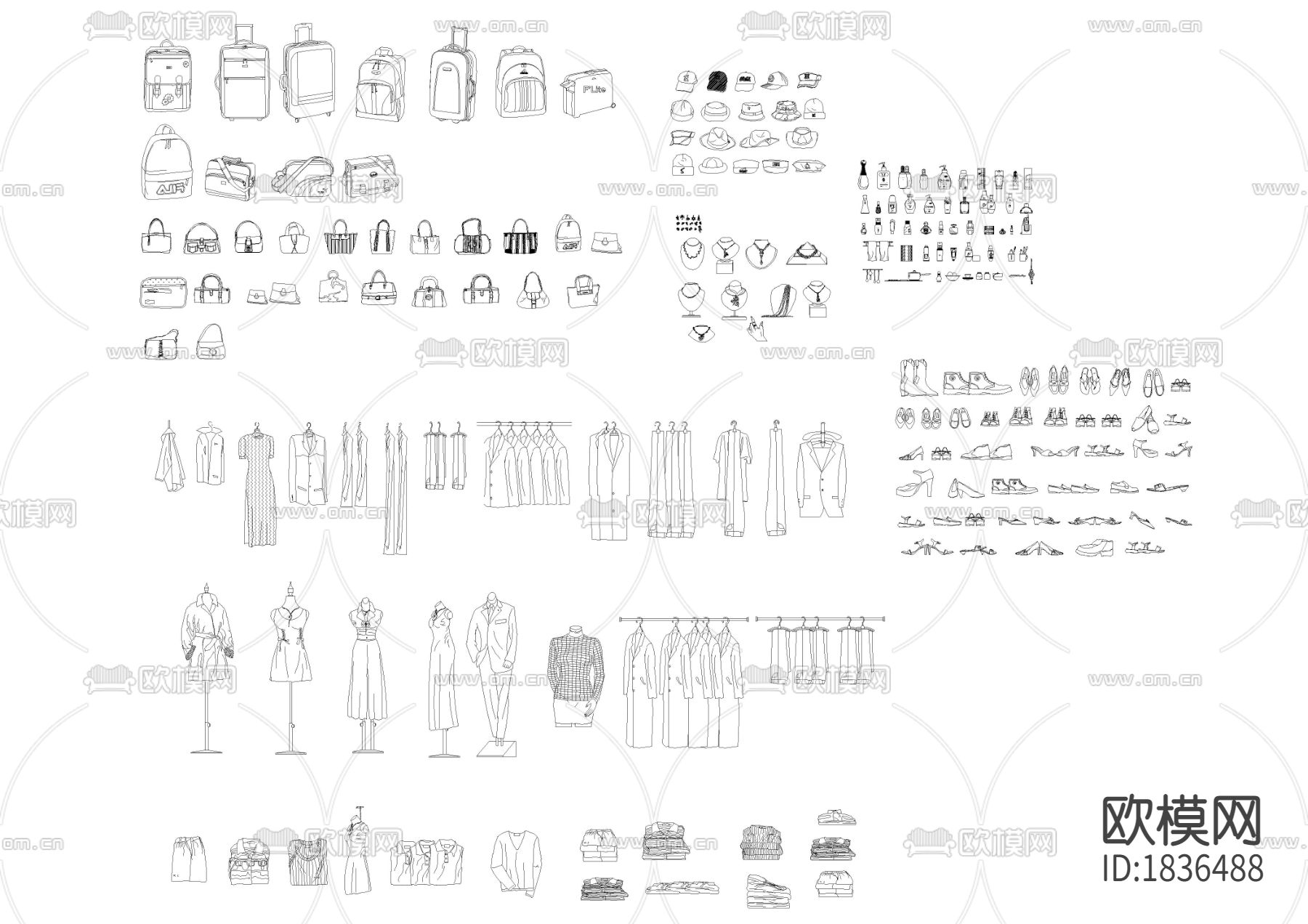 商业常用装饰品cad图库下载（渲染图1）