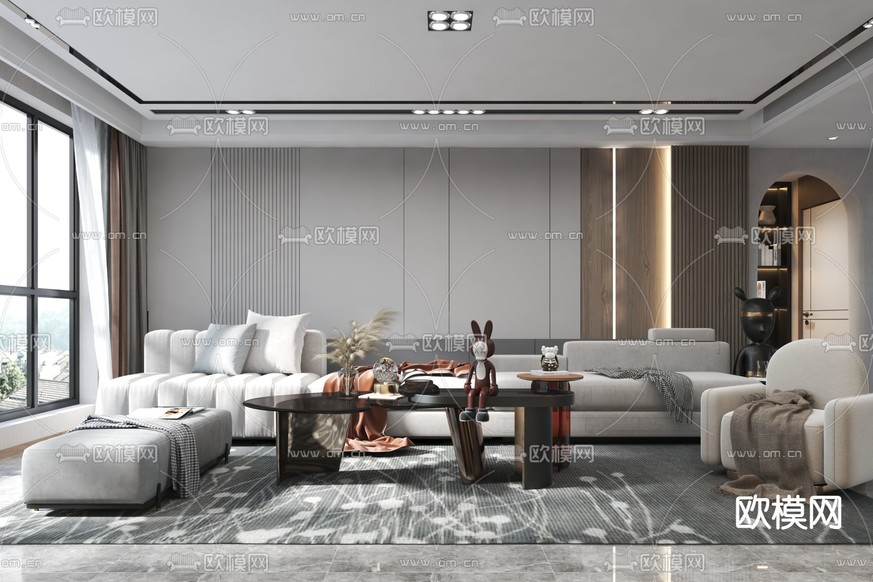现代布艺组合沙发3d模型下载